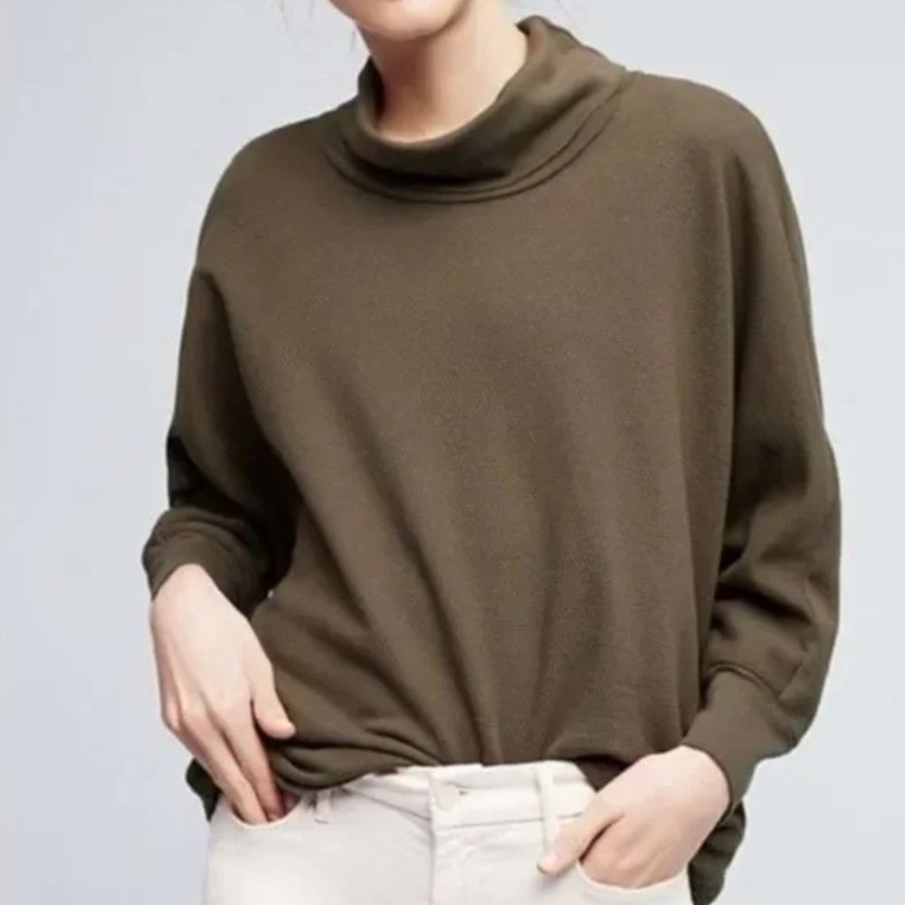 Stateside Olive Green Turtleneck Dolman Sleeve Sweatshirt Anthropologie Sz S